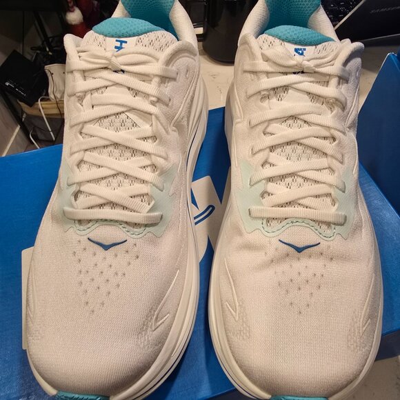 Hoka One Mens Clifton 10 Road Running Shoes - white / skyward blue Men's SZ 10.5 - Picture 4 of 16